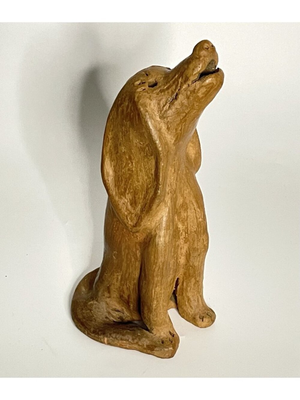 Vintage Hand Built Terracotta Howling Coyote Folk Art Pottery Sculpture 9.5"